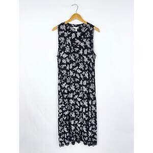 Soma Nightgown Women's Cool Nights Floral Maxi Sleep XL Black White Lace Trim